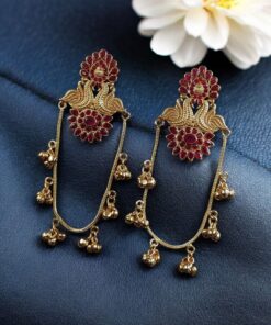 Alternative view of Stunning Peacock Kashmiri Earrings with Royal Traditional Design