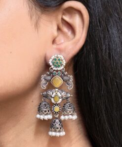 Alternative view of Stunning Peacock Two Tone Earrings with Elegant Premium Finish