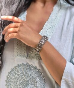 Alternative view of Elegant Silver Flower Bangle with Beautiful Floral Design for Women