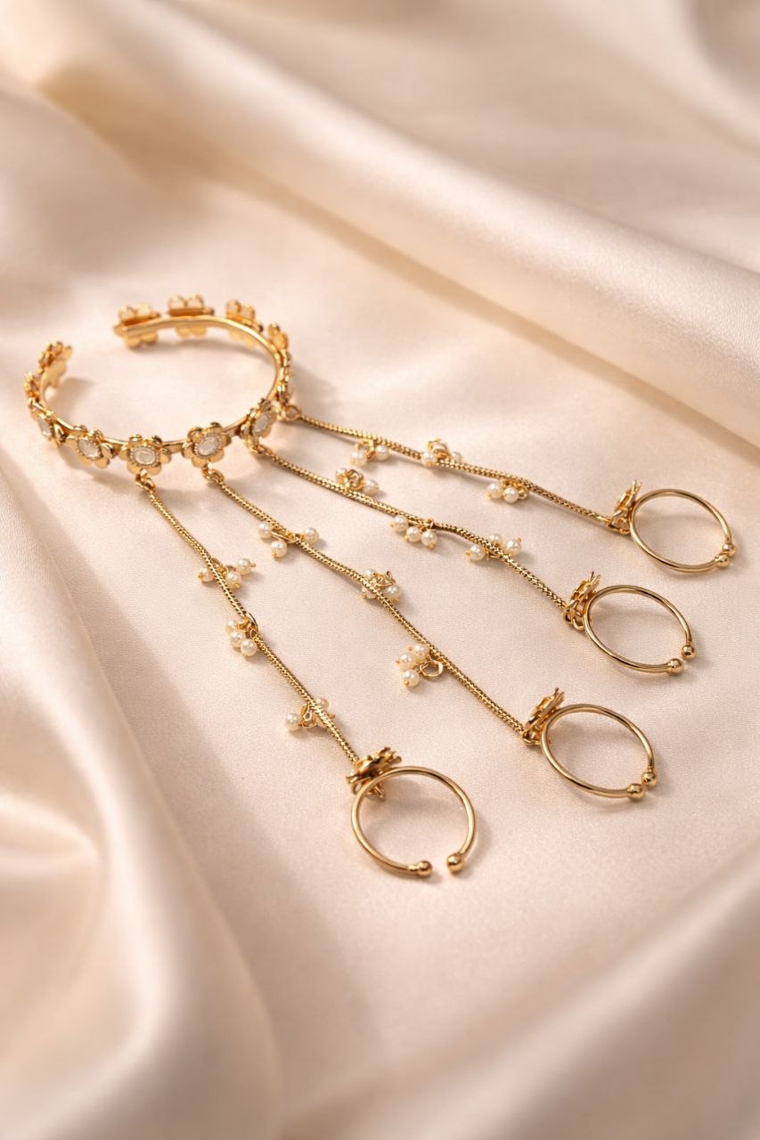 Goldplated Flower Hathphool Elegant Dazzling Traditional Hand Jewelry for Women - Image 2