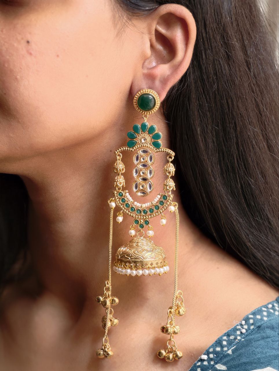 Premium Long Kashmiri Jhumka Earrings with Traditional Adorable Designs - Image 3