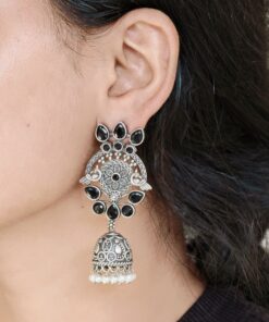 Premium Dangler Oxidized Jhumka Earring With Beautiful Pearl Work Detailing