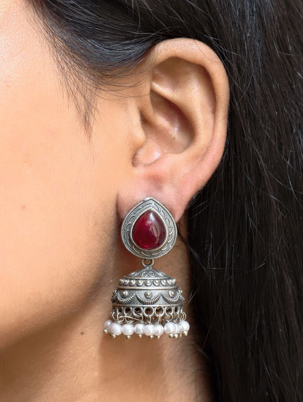 Premium Silver Look Like Jhumka Earring Perfect for Any Cotton Kurti - Image 4