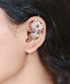 Silver Lotus Earcuff with Graceful Traditional Inspired Statement Jewelry