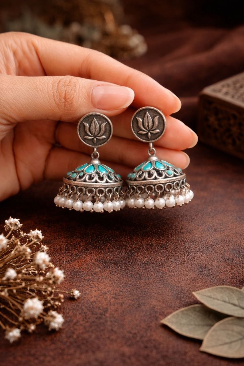 Silver Lotus Jhumka Elegant Dazzling Traditional Earrings for Graceful Women - Image 6