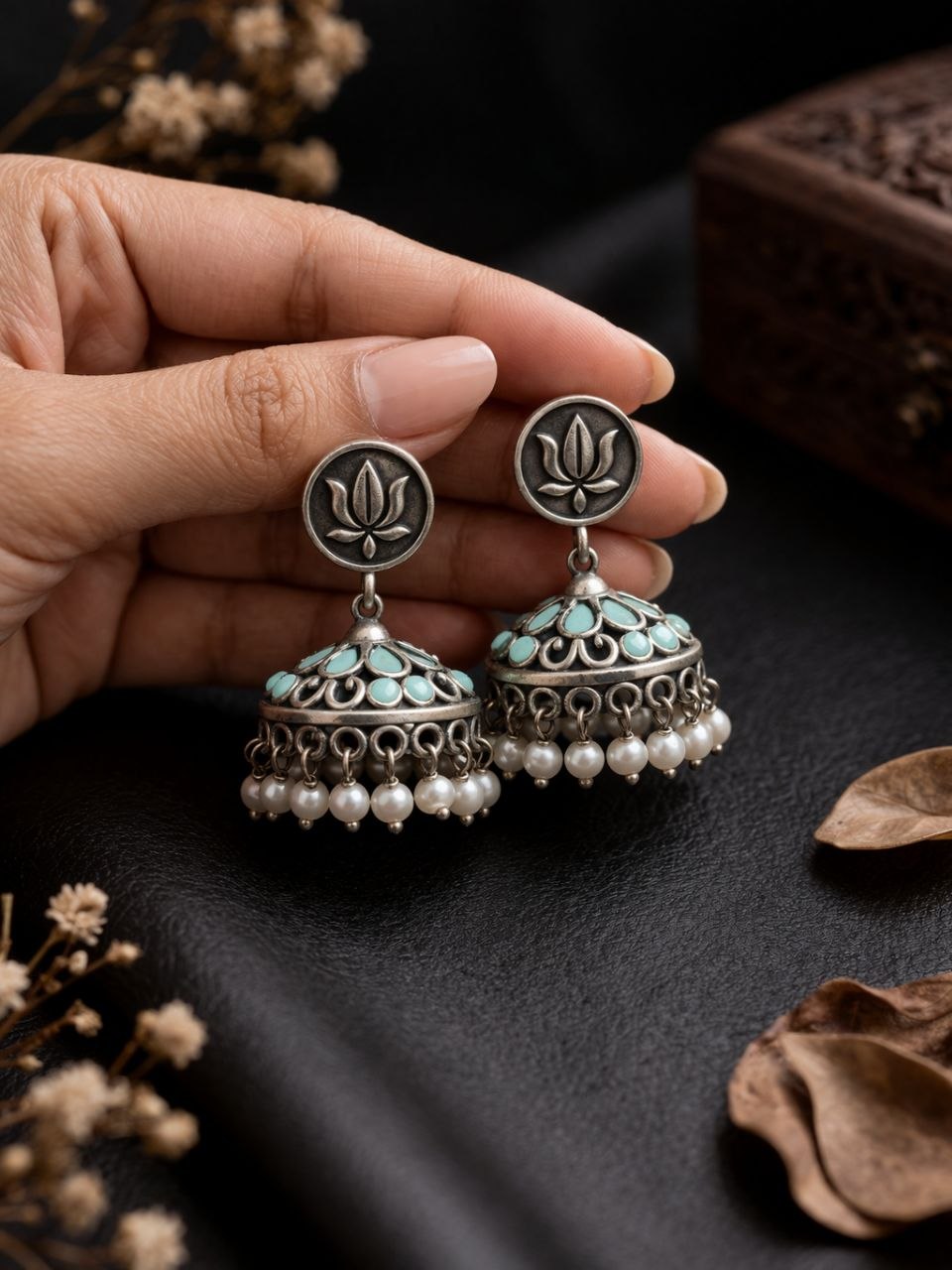 Silver Lotus Jhumka Elegant Dazzling Traditional Earrings for Graceful Women - Image 7
