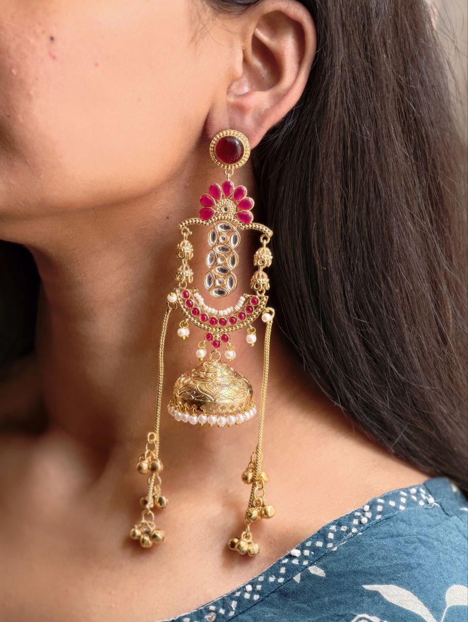 Premium Long Kashmiri Jhumka Earrings with Traditional Adorable Designs - Image 7