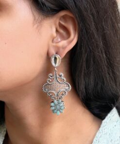 Alternative view of Stunning Silver Flower Dangler with Elegant Ethnic Appeal