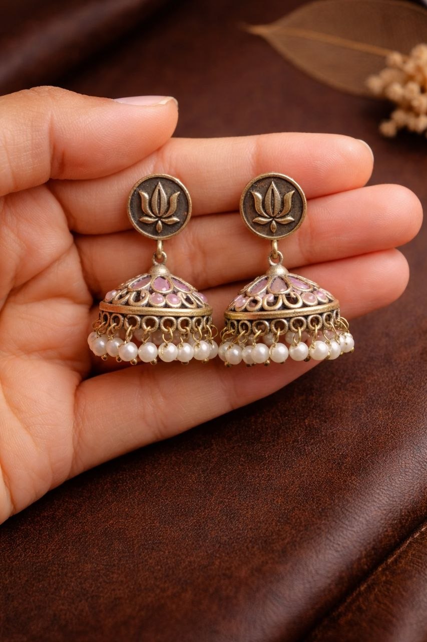 Silver Lotus Jhumka Elegant Dazzling Traditional Earrings for Graceful Women - Image 9