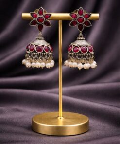 Alternative view of Silver Jhumka Earring Traditional Jewelry for Pearl Work Detailing