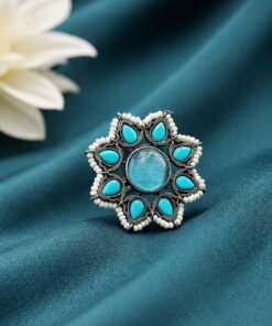 Alternative view of Vintage Flower Ring Adjustable Oxidized Floral Ring for Women