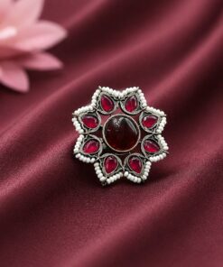 Vintage Flower Ring Adjustable Oxidized Floral Ring for Women - Image 3