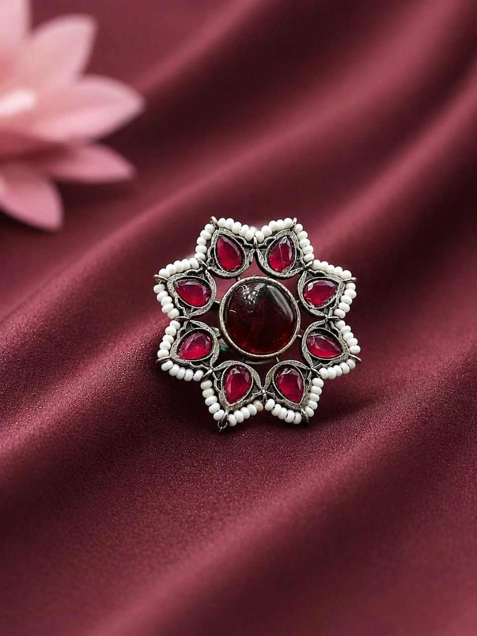 Vintage Flower Ring Adjustable Oxidized Floral Ring for Women - Image 3
