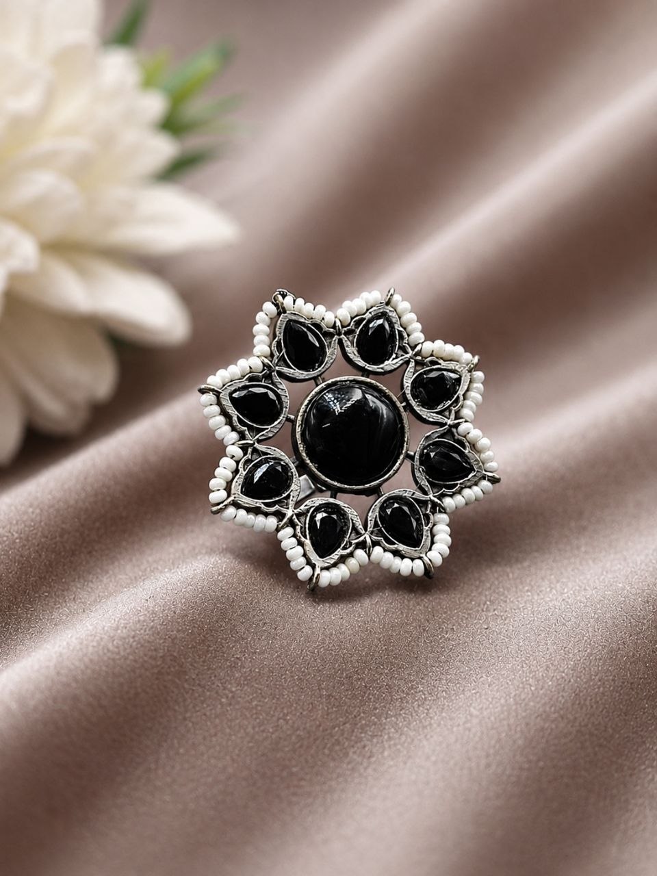 Vintage Flower Ring Adjustable Oxidized Floral Ring for Women - Image 4