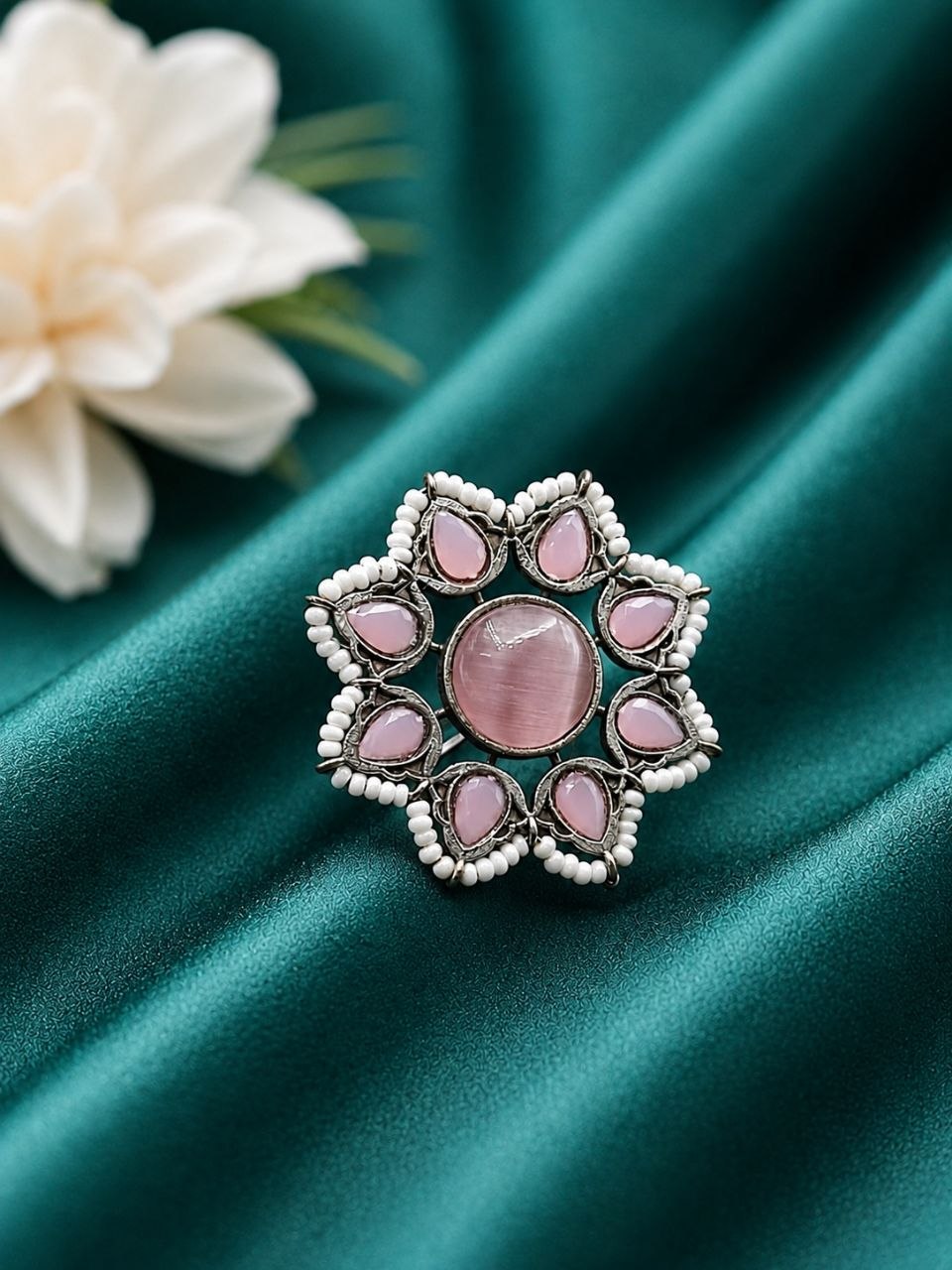 Vintage Flower Ring Adjustable Oxidized Floral Ring for Women - Image 5