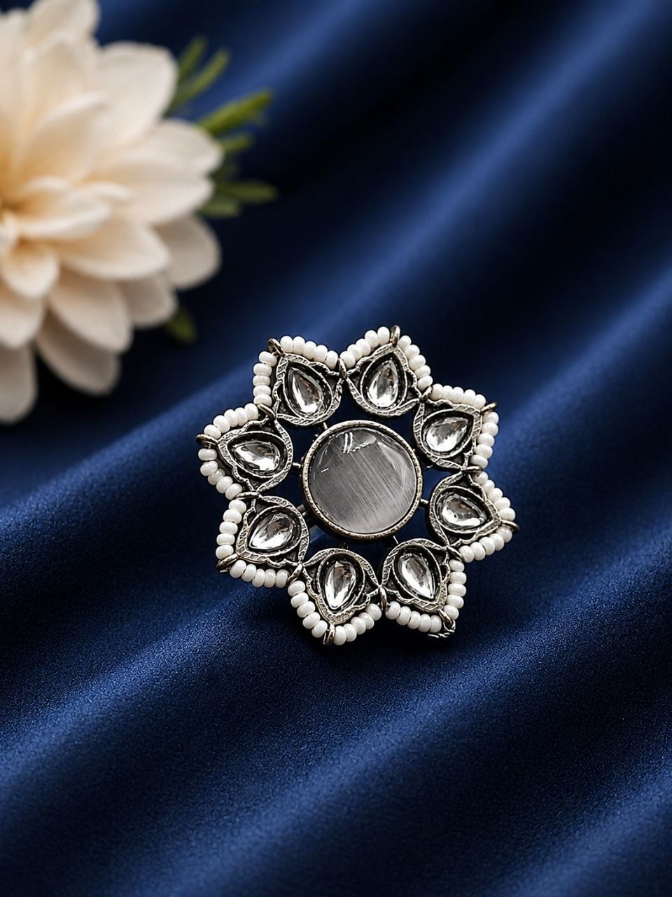 Vintage Flower Ring Adjustable Oxidized Floral Ring for Women - Image 6