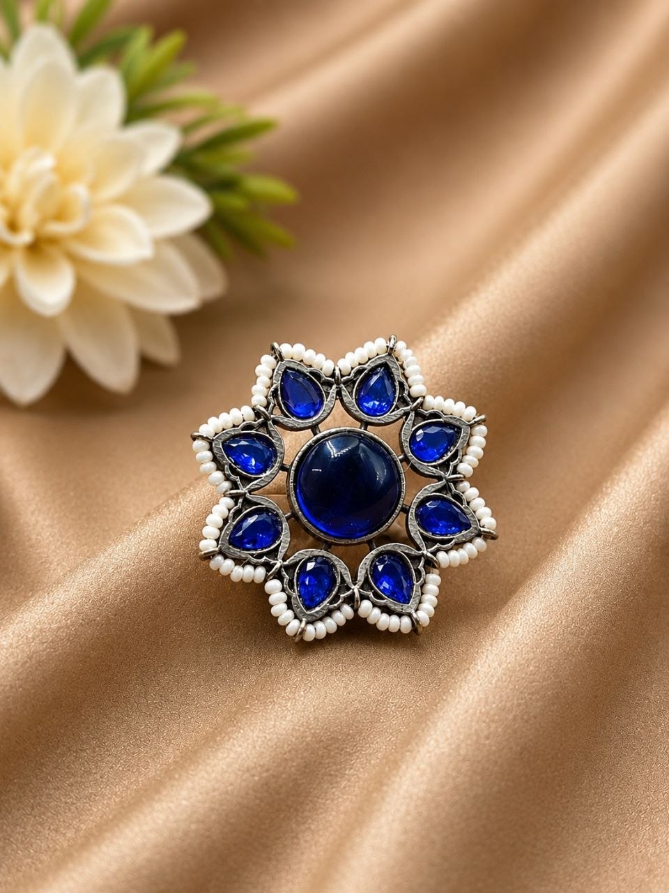 Vintage Flower Ring Adjustable Oxidized Floral Ring for Women - Image 8