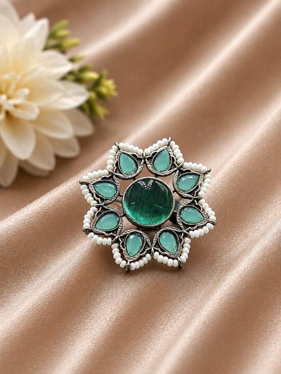 Vintage Flower Ring Adjustable Oxidized Floral Ring for Women - Image 9