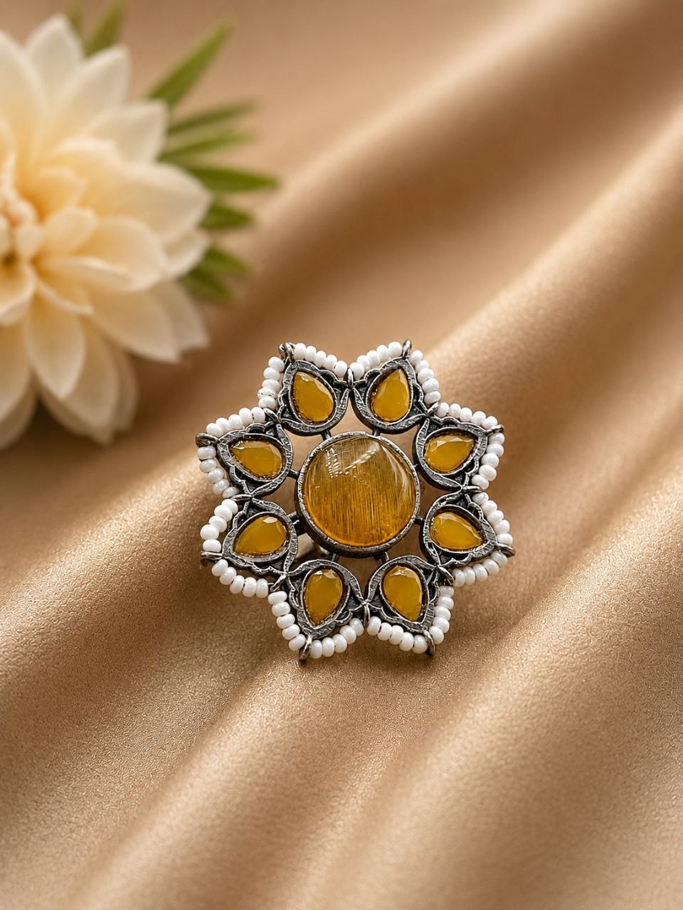 Vintage Flower Ring Adjustable Oxidized Floral Ring for Women - Image 10