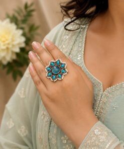 Vintage Flower Ring Adjustable Oxidized Floral Ring for Women