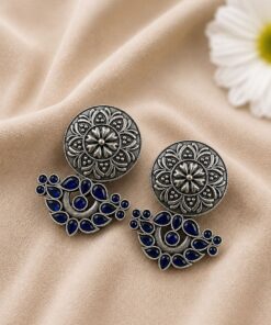 Alternative view of Oxidized Silver Flower Earring Traditional Floral Earrings for Women