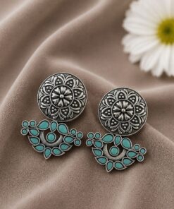 Oxidized Silver Flower Earring Traditional Floral Earrings for Women - Image 3
