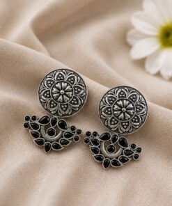 Oxidized Silver Flower Earring Traditional Floral Earrings for Women - Image 5