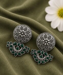 Oxidized Silver Flower Earring Traditional Floral Earrings for Women - Image 6