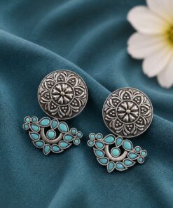 Oxidized Silver Flower Earring Traditional Floral Earrings for Women - Image 7