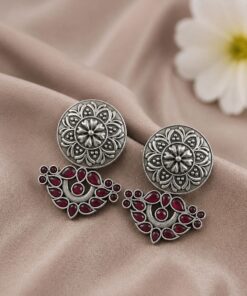 Oxidized Silver Flower Earring Traditional Floral Earrings for Women - Image 8