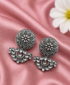 Oxidized Silver Flower Earring Traditional Floral Earrings for Women - Image 9