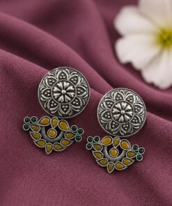 Oxidized Silver Flower Earring Traditional Floral Earrings for Women - Image 10