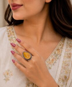 Oxidized Drop Ring Adjustable Silver Finish Ring for Women