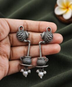 Alternative view of Antique Silver Earring Vintage Style Jewelry for Timeless Ethnic Look