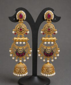 Gold Plated Floral Jhumka Earring Gorgeous Premium Jewelry for Pearl Work Detailing