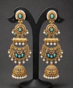 Gold Plated Floral Jhumka Earring Gorgeous Premium Jewelry for Pearl Work Detailing - Image 4
