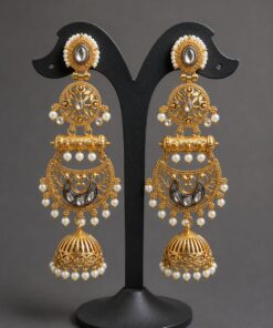 Gold Plated Floral Jhumka Earring Gorgeous Premium Jewelry for Pearl Work Detailing - Image 6