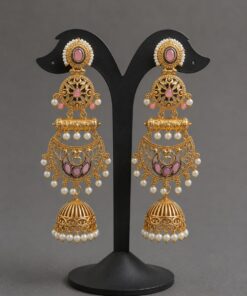 Gold Plated Floral Jhumka Earring Gorgeous Premium Jewelry for Pearl Work Detailing - Image 9