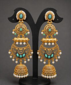 Alternative view of Gold Plated Floral Jhumka Earring Gorgeous Premium Jewelry for Pearl Work Detailing