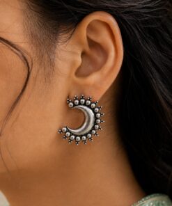 Oxidized Half Moon Earring Crescent Design for Traditional Wear