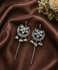 Silver Floral Earcuff Inspired Ear Jewelry for Party & Festive Wear - Image 8