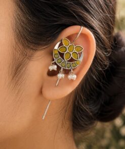 Silver Floral Earcuff Inspired Ear Jewelry for Party & Festive Wear