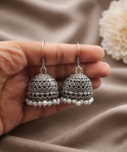 Alternative view of Oxidized Silver Jhumka Traditional Design for Beautiful Ethnic Fashion Look