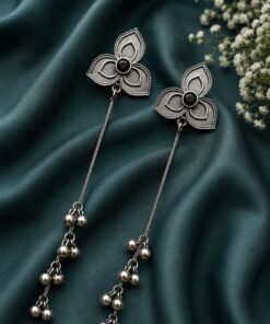 Alternative view of Silver Floral Kashmiri Earring Traditional Jewelry for Weddings, Festivals & Ethnic Wear