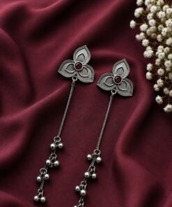 Silver Floral Kashmiri Earring Traditional Jewelry for Weddings, Festivals & Ethnic Wear - Image 3