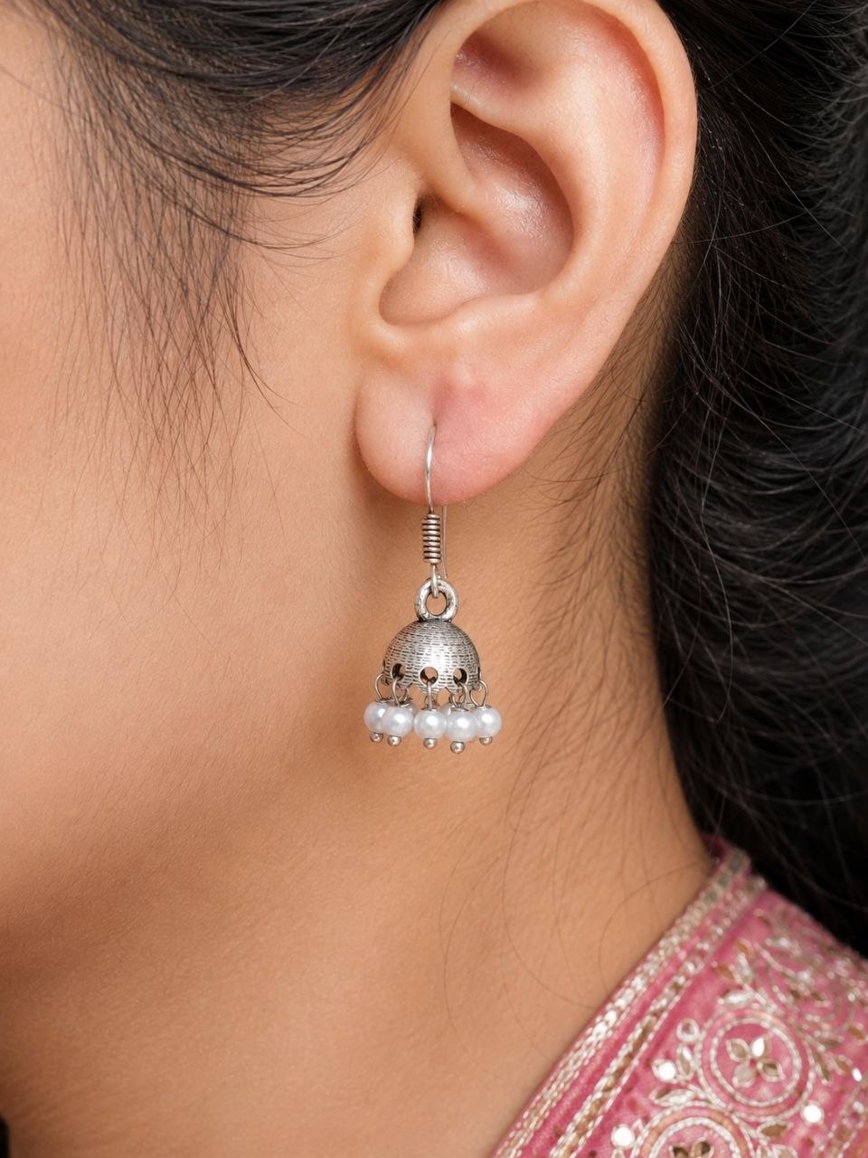 Oxidized Jhumki Earring LightWeight Jewelry for Pearl Work Detailing