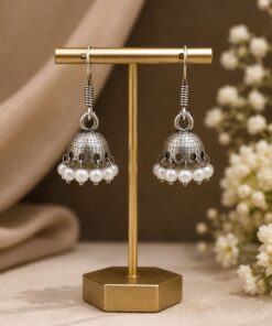 Oxidized Jhumki Earring LightWeight Jewelry for Pearl Work Detailing - Image 2