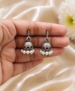 Oxidized Jhumki Earring LightWeight Jewelry for Pearl Work Detailing - Image 3