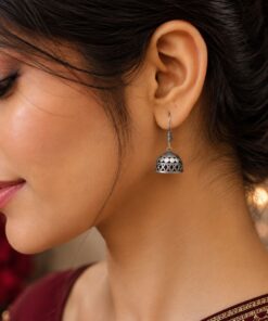 Silver Jhumki Earring Traditional Oxidised Ethnic Jewelry for Women