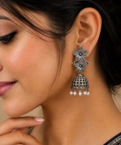 Antique Floral Jhumka Oxidised Ethnic Earrings for Traditional Wear